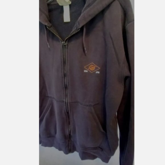 Men's Hoodie Sz L Black Full Zip Sweatshirt Hand Pockets USA Japan Logo - Picture 6 of 11